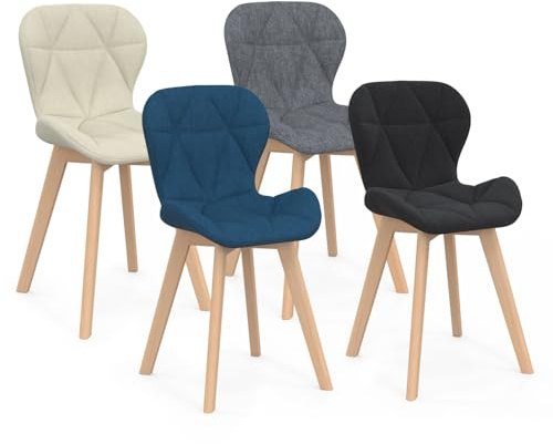 IDMarket - Satz von 4 Stühlen ROBINE aus blauem, grauem, beigem und schwarzem Mix-Color-Gewebe