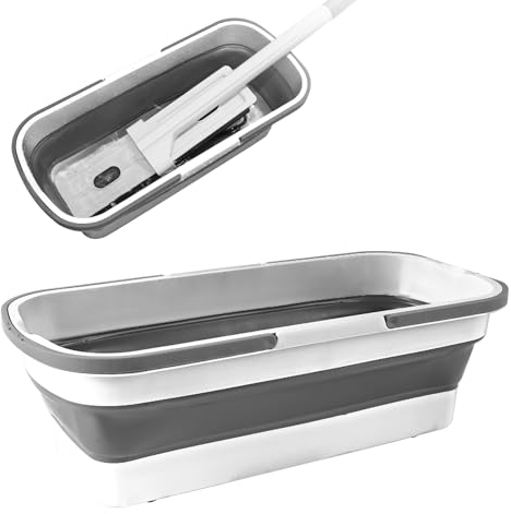 Großer Flachmop Putzeimer, Flacher Wischmopp Eimer, 2025 Neu Faltbarer Tragbarer Mop Eimer, Faltbarer Putzeimer mit Griff, Fssungsvermögen für große Bodenflächen (Weiß)