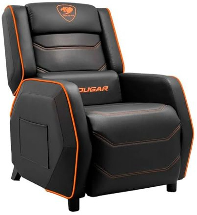 COUGAR Gaming | Fauteuil Gaming | Ranger S - Sofa Noir et Orange - Cuir PVC - Appui-tête et Oreiller Lombaire - Pepose-Pieds Pliable - Dossier Inclinable