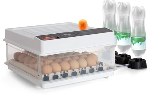 Todeco Brutautomat Vollautomatisch für 48 Eier, Automatisches Eierwenden, Temperaturkontrolle, Automatischer Wasserzugabe, Brutmaschine für geflügeleier mit LED Beleuchtung und Doppelte Kraft