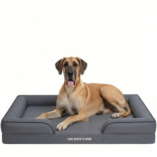 The Dog’s Bed Orthopaedic Dog Bed with Bolsters, Removable Cover, CertiPUR-Certified Foam, Oxford Fabric, Grey with Black Trim, XXL