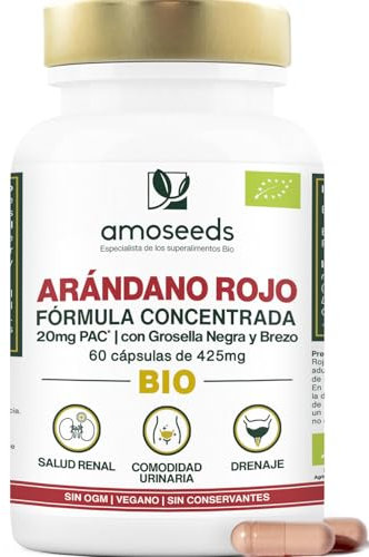 Arándano Rojo BIO | 5% PAC, Extracto de Alta Concentración | Confort Urinario, Riñones, Vejiga | Fórmula con Grosella Negra y Brezo | 60 cápsulas | Prima Calidad