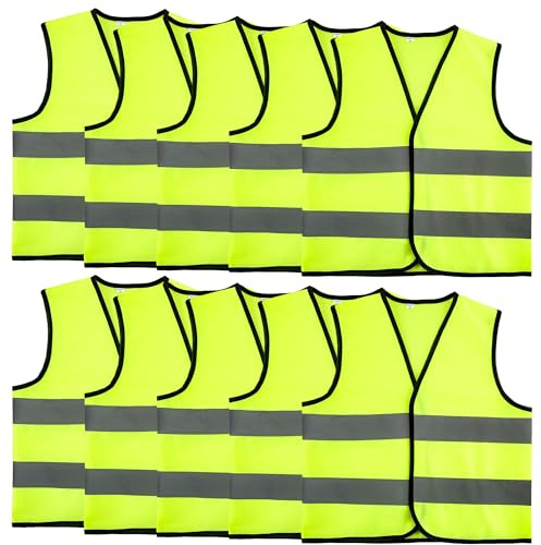10 Pcs Kids Hi Vis Vests Child High Visibility Reflective Vest Children Hi Vis Safety Vests with Reflective Strips for Kids Outdoor Activities (M)