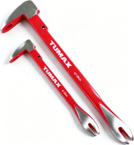 TUMAX 2-Pcs Nail Puller Set, 12 Pry Bar, 8 Mini Crowbar with Nail Remover