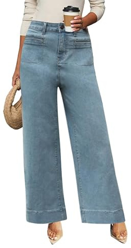 Women's Wide Leg Jeans with Straight Leg Fit - High Waisted Tummy Control & Hip Lift, 2025 Trendy Stretchy Denim Pants Medium Blue
