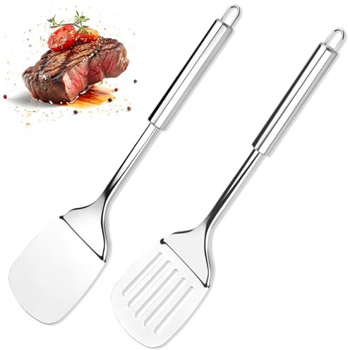 VMUTGA Set di Spatole in Acciaio Inox, Spatola D'argento, Spatola Solida, Robusta Spatola da Cucina con Elevata Resistenza al Calore, Utensili da Cucina Ideali per Pesce, Uova