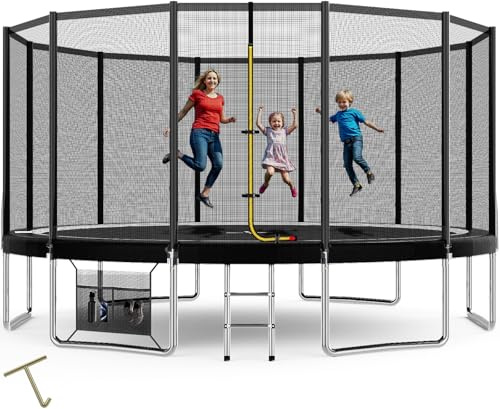 Devoko Cama Elástica Exterior para Niños Ø 183/228/305/366/427 cm, Trampolines para Niños con Malla de Zapatos, Escalera, Red de Seguridad, Capacidad de Carga 50-150 kg