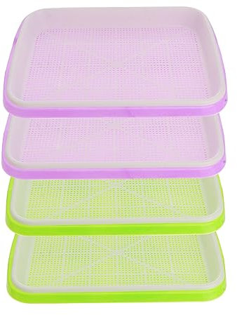 Veemoon 4ensemble Bacs De Germination pour Culture sans Sol Contenants Hydroculture pour Semis De Soja Mung De Plateau Et Grille Couleur Aléatoire