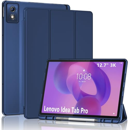 ProCase Smart Case for Lenovo Idea Tab Pro 12.7 2025, Pen Holder - Navy | Slim Tri-Fold Cover with Translucent Back, Auto Wake/Sleep and Pen Holder for Lenovo Idea Tab Pro 12.7-Inch 2025
