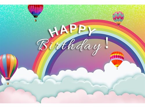 Ttincceer 2.5x1.8m Arco Iris telón de Fondo niño niña Feliz cumpleaños bebé Ducha fotografía Fondo Colorido Aire Caliente Globo Nubes recién Nacido niños Fiesta de cumpleaños decoración Banner