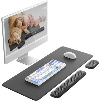 Vaydeer Ergonomiskt handledsstöd för tangentbord och mus med stor skrivbordsmatta – 3-i-1 minnesskum handledsstöd set för att skriva, spel och kontorskomfort – halkfri arm- och handkudde för PC och
