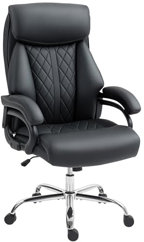 HOMCOM Executive Office Chair, 150kg Big and Tall PU Leather Desk Chair with Spring Padding, Quiet Swivel Wheels, High Back, Height Adjustable, for Home, Black