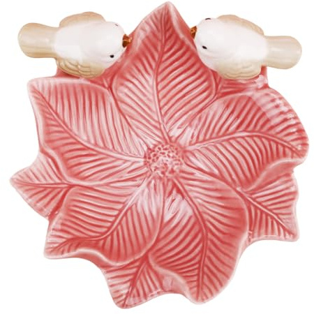 Mikovivi Plateau à Bijoux en Forme de Fleur, Coupelle Bagues Céramique Rose Bol Porte-Clés Décoratif avec Motifs Lotus Oiseaux Mignon Organisateur Bijoux pour Colliers Boucles d'Oreilles Petits Objets