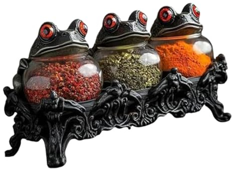 qokeeu Witchy Frog Apothecary Jars, Gothic Food Storage Containers Figurine With Lids, Unique Witch Jars For Kitchen Pantry Cabinet Counter Food Home House Camping