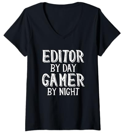 Femme Editor by Day Gamer by Night pour Les écrivains de Livres Non Fiction T-Shirt avec Col en V