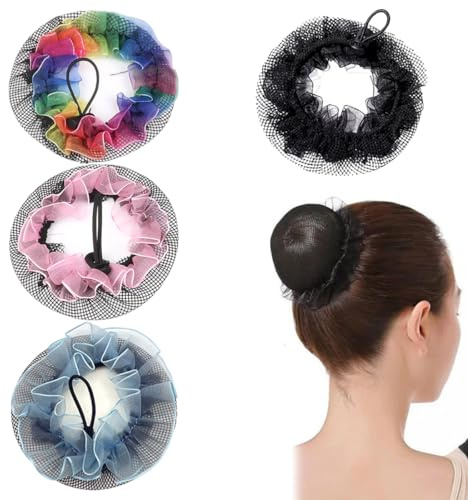 DOKRIN Gomas moño de pelo,Cuatro redecilla elástica para el pelo, redecilla para el pelo de baile, adecuada para ballet, gimnasia, actuaciones, fiestas de cumpleaños.