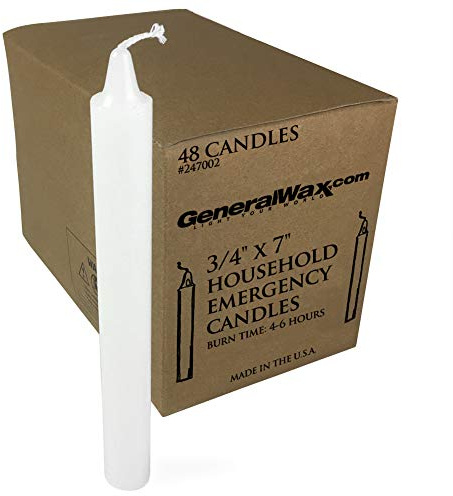Long White Household Candles Unscented (Box of 48). Perfect for Church Ceremonies and emergency use. Made in U.S.A.