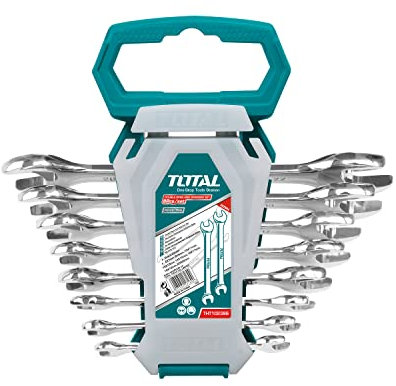 TOTAL - Juego de 8 Llaves Fijas de Doble Boca - Múltiples Tamaños - Herramienta para Aflojar Tuercas y Tornillos de Cabeza Hexagonal - Estuche Organizador