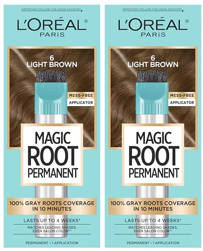L’Oréal Paris Magic Root Permanent Hair Color, 10 Minute Root Coloring Kit with 100% Gray Hair Coverage, 6 Light Brown, 2 Count