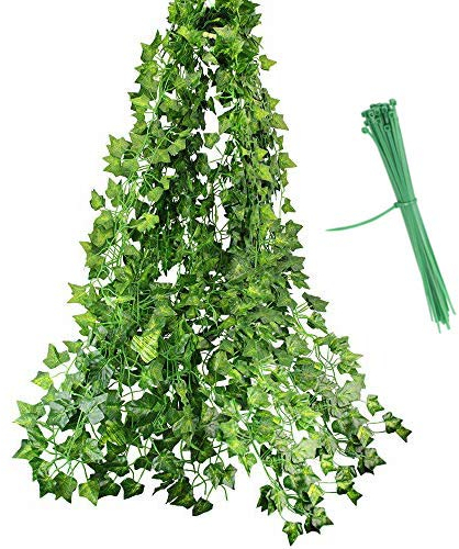 PERFETSELL 12 Stück Efeu Künstlich 2M Kunst Efeu Ranke Hochzeit Girlande Efeuranke Hängend Efeugirlande Deko Plastik Hängepflanzen mit Nylon Kabelbinder für Büro, Küche, Garten, Party Balkon Wanddeko