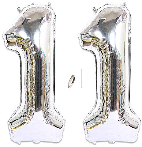 Huture 2 Luftballons Zahl 11 Figuren Aufblasbar Helium Folienballon Große Folienmylar Ballons Riesen Silber Ballons 40 Zoll Luftballons Zahl für Geburtstag Party Dekoration Abschlussball XXL 100cm