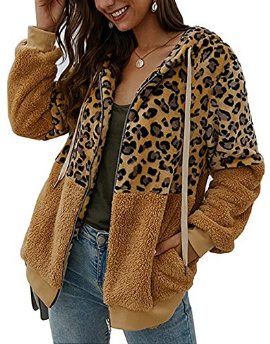 ABINGOO Chaqueta Invierno Polar Mujer Abrigo Sudadera Capucha Cremallera | Caliente Caldo Esponjoso Peluche Abrigos Leopardo Cuadros Borreguito Ropa Vintage Outwear