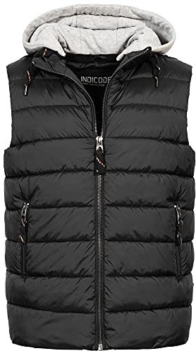 Indicode Herren Stockton Steppweste mit abnehmbarer Jersey-Kapuze | Herrenweste Weste Black XL