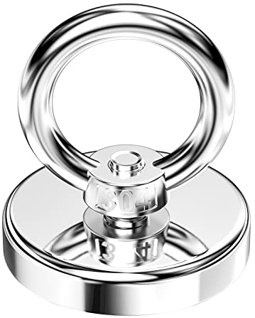 Relota Magneti Neodimio Forza di Trazione 65 Kg, Rotondo Magnete da Pesca Super Potente con Golfare, Calamite per Pesca Magnetica, Salvataggio Nel Fiume, Recupero di Oggetti, Diametro 48 mm