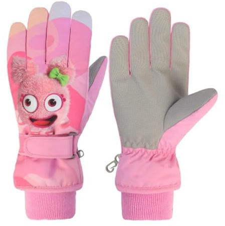 FAYHIJUN Guanti per bambini impermeabili Inverno Freddo Termico Neve Guanto da Sci Ragazzi Ragazze Ragazzo Ragazzo bambino Ragazza Ciclismo Sport All'aperto XS Rosa