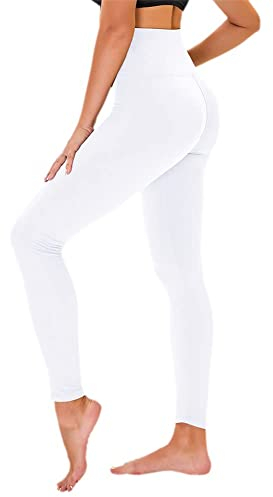 TNNZEET High Waist Leggings Damen Elastische Leggins Weiche Sporthose für Sport Gym,Weiß,S-M