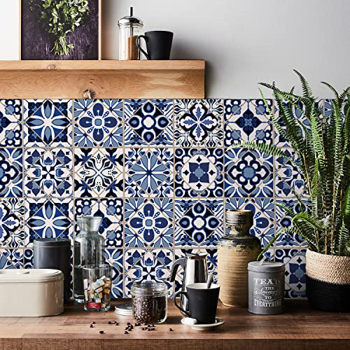 HORIWE pegatinas de azulejos de mosaico de pared 24 piezas PVC pegatinas azulejos Marruecos autoadhesivo papel pintado impermeable pegatinas de pared para la cocina,gabinete,muebles,mesa