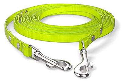 Guinzaglio da 5 m, guinzaglio per cani, 2 moschettoni e anello a D, giallo neon, extra stretto, idrorepellente e antisporco