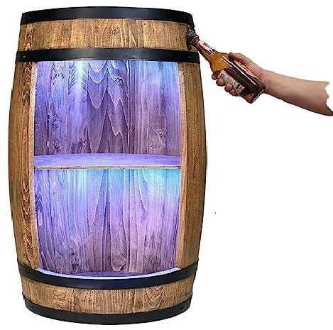 weeco Tonneau en Bois avec éclairage LED RGB avec décapsuleur – Armoire à Boissons, Meuble Bar Range Bouteilles - Casier à Bouteilles - Bar à la Maison - Armoire à liqueurs - Coffret à spiritueux