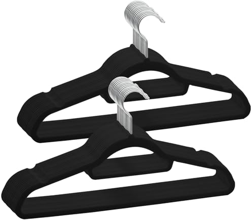 ABHENG 30 Stück Kleiderbügel Samt, Anzugbügel Platzsparend, Hosenbügel, 360° Drehbarer Haken, rutschfeste und strapazierfähige mit Krawattenhalter,43B x 22H cm, Schwarz, AFY0430B