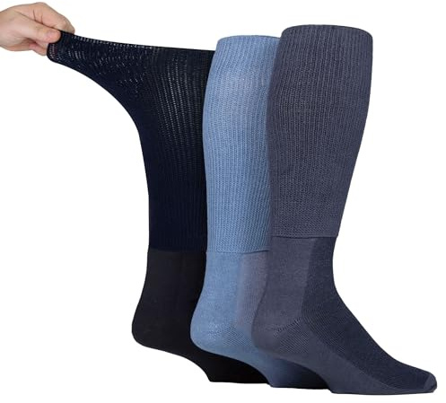 IOMI Knee High Diabetic 3 Pack Bamboo Non Elastic Socks for Swollen Feet | Long Extra Wide Non-Binding Soft Top Socks