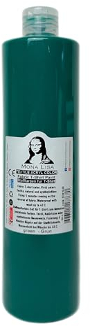 Stofffarbe 500ml. Waschfeste Textilfarbe. T-Shirt Farbe für helle Stoffe. Waschmaschinenfest, Waschbeständig. Textilmalfarbe, Stoffmalfarbe Fixierung durch Bügeln (Grün)