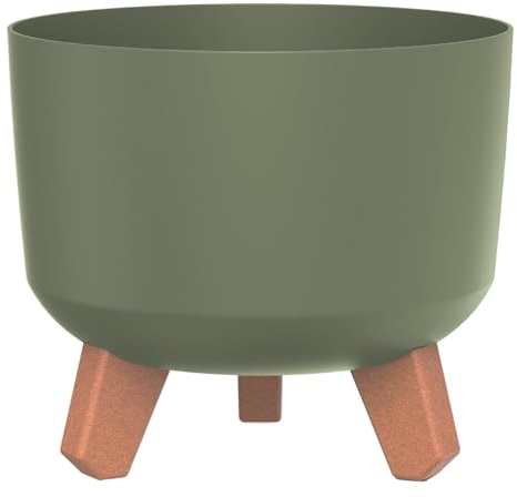 Prosperplast Gracia Pot de fleurs avec pieds amovibles avec insert pour l'intérieur et l'extérieur - Pot de fleurs rond en plastique - Vert terre - Diamètre : 200 mm
