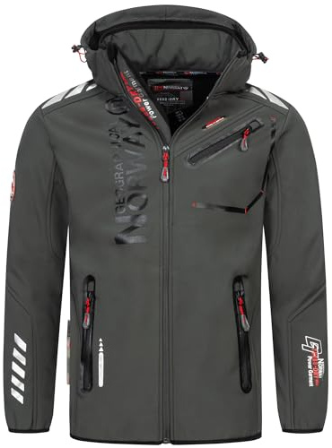 Geographical Norway Herren Herbst Winter Jacke Softshell Jacke Outdoor Regen Übergangs, Farbe:dunkelgrau-Schwarz, Größe:XXL