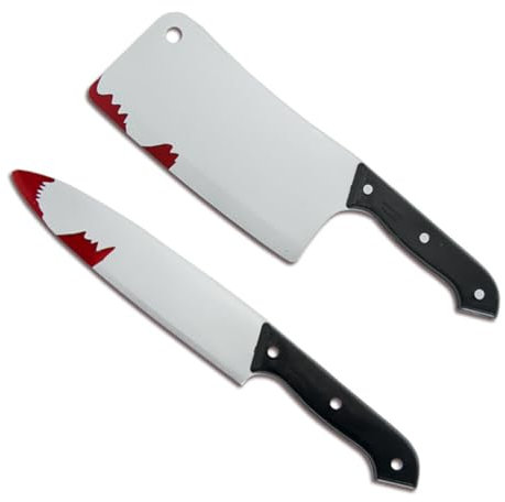 Asudaro Halloween Blood Knives Props 2Pcs Couteau Cuisine Couteaux À Fruits En Plastique Costume Prop Gag Pour Halloween Maison Hantée Cosplay Horreur Réaliste Accessoires En Plastique Jouet