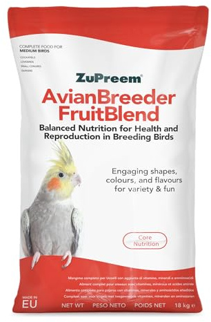 Zupreem Multifrukt Breeder medelstor fågelmat - fågelfoder lämplig för odlingsfåglar, NINFA-kakaduor, små torv och argentinska kvottar - 18 kg