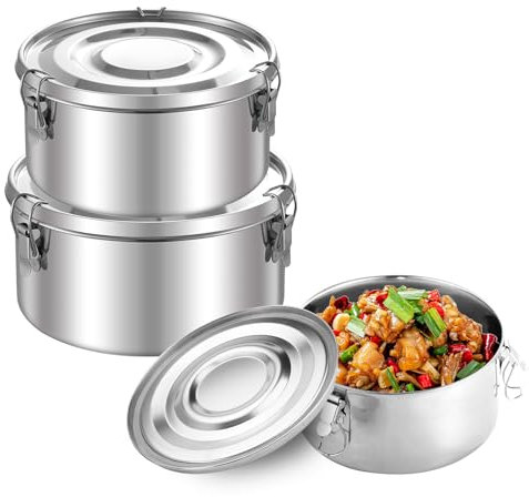 Lot de 3 Lunch Box Inox, Boîte à Bento En Acier Inoxydable avec Couvercle, Boite Bento En Acier Inoxydable, Anti Fuite Boite Inox Alimentaire, Adaptée Aux Enfants et Aux Adultes (660ml/1040ml/1590ml)