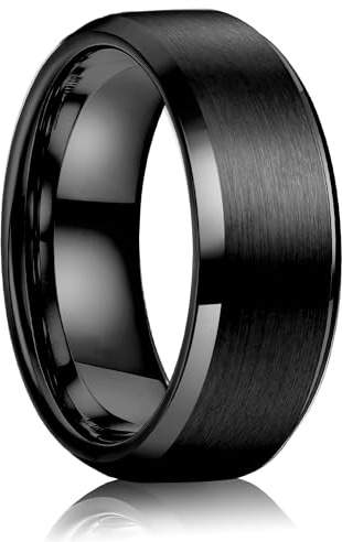 Jstyle Black Wedding Band for Men Stainless Steel Ring Band Size 8.5
