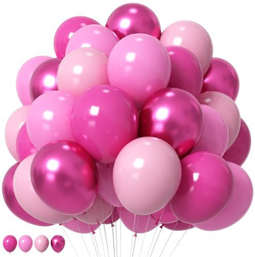 HILAVO Pink Balloons Set 12 Inch Hot Dark Magenta Light Pastel Pink Metallic Latex Helium Balloon for Girls Baby Shower Princess Wedding Birthday Party Decorations