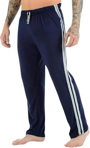 COSHAL® Pantalons de sport pour hommes avec rayures latérales, jogging, pantalons de survêtement décontractés avec cordon de serrage, bas de survêtement pour hommes, bleu marine, XXL