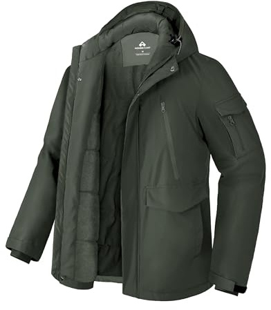 Pioneer Camp Manteau Homme Hiver Imperméable Doublé Polaire Chaud Veste avec 9 Poches Capuche Coupe-vent Isolée Homme Jacket Parka (S-XXL)