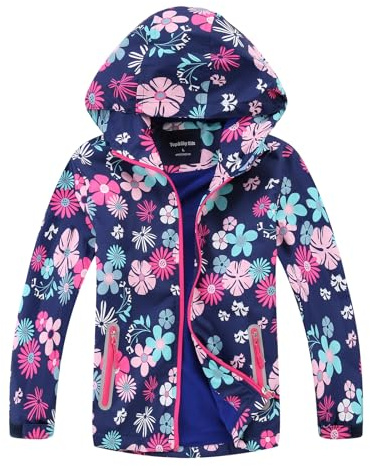 Hovkib Veste Imperméable Fille Veste Coupe-Vent Enfant Légère Veste de Randonnée Chaude Blouson avec Capuche Polaire Manteau de Pluie 3-12 Ans