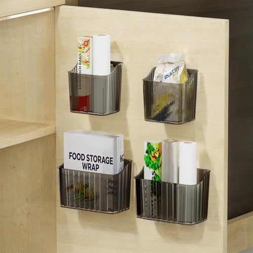 PAVSTINE 4 Pièces Boîtes de Rangement Murales Auto-Adhésives sans Trace | Organisateur Placard Cuisine, Maison et Cuisine Rangement sous Evier Paniers pour Armoires/Salles de bain/Réfrigérateurs