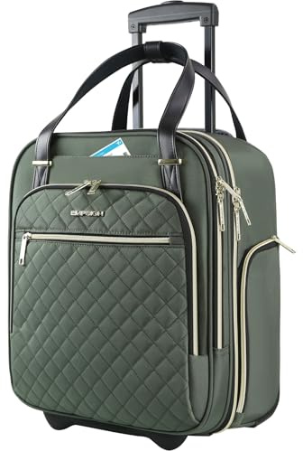 EMPSIGN Borsa a Rotelle da Cabina Sottosedile 16 Pollici, Bagaglio a Mano Leggero e Multifunzionale per Viaggi di Lavoro o Weekend, Valigetta con Ruote per Uomo e Donna, Verde Militare con Zip Oro