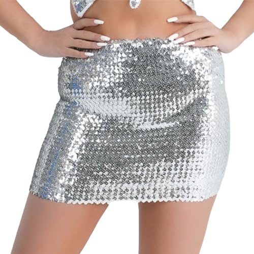 duaicnvow paljettkjol kvinnor stretchiga glittrande kjolar glitter semester middag datum kjol svart/silver bodycon glitter höft wrap kjolar klubb fest streetwear, SILVER, one size