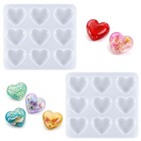 2 Pcs Soap Moulds Silicone Molds for Resin Heart Molds for Epoxy Resin Heart Resins Mold Fondant Mold Hearts Shaped Casting Jewelry Moldes for DIY Party Gifts Earrings Pendants Keychains Charms